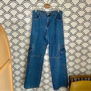 Zara Cargo Wide Leg Straight Jeans Size 6